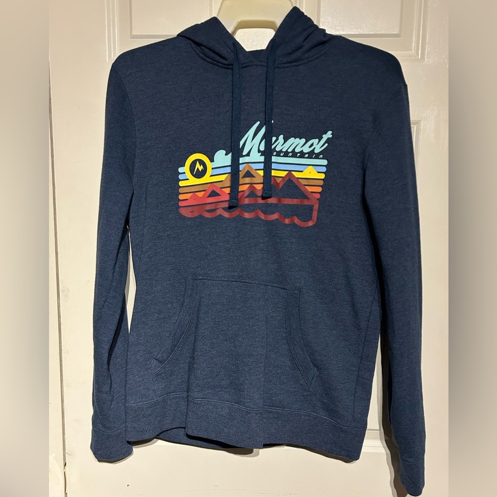 Marmot Hoodie Adult Medium Blue Mountain Pullover Hiking Outdoor Sweater